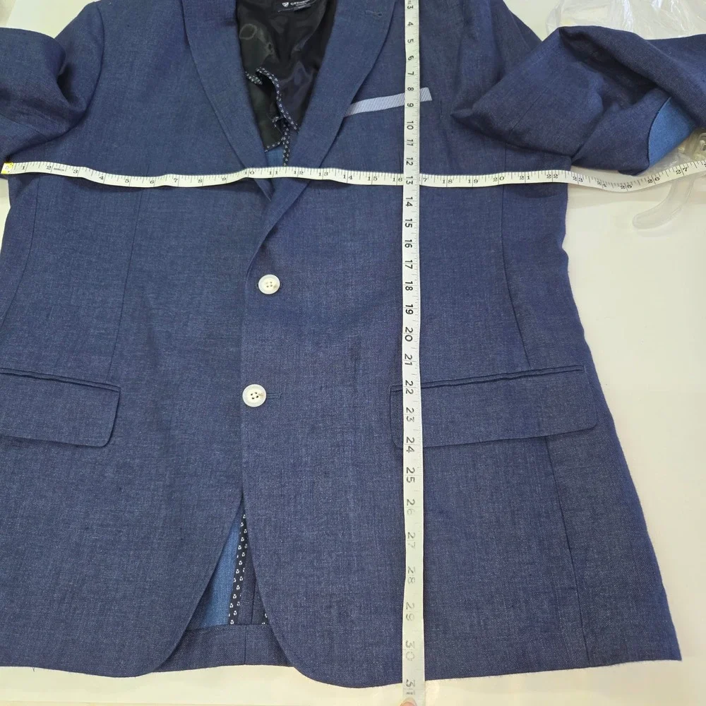Cremieux Classics Blazer Mens Large Blue Linen Elbow‎ Patches Sport Coat Preppy